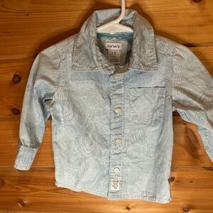 Carter's Sky Blue Leaf Print Button Down Shirt